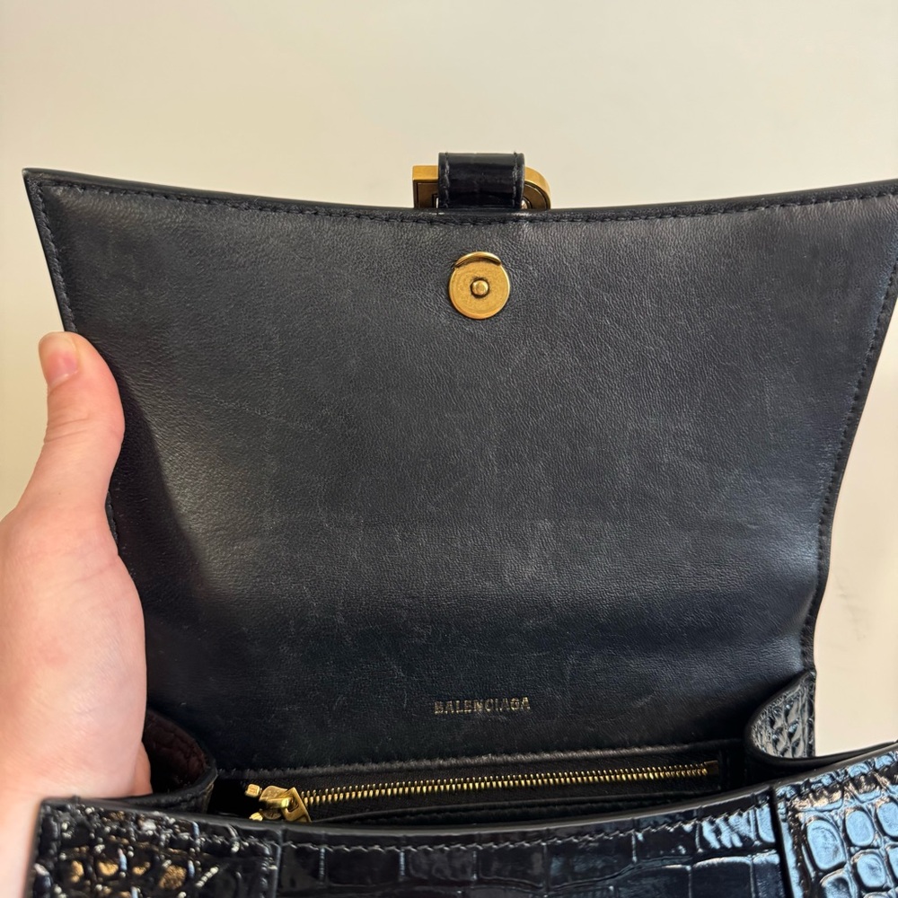 Balenciaga Hourglass Small Black Croc-Embossed Handbag - Picture 9 of 17